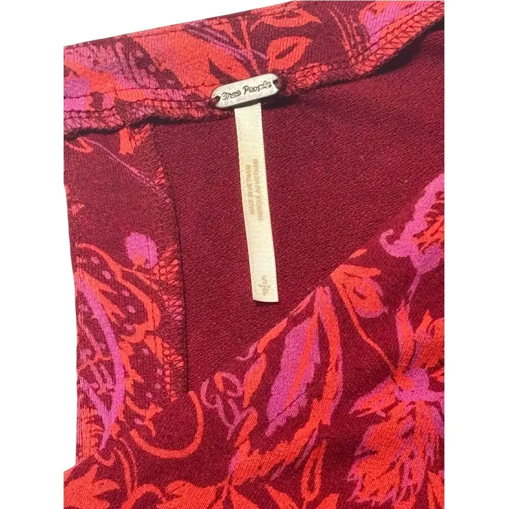 Free People Hello Lover Tunic Top Womens S Red Floral Long Sleeve Puff Shoulder